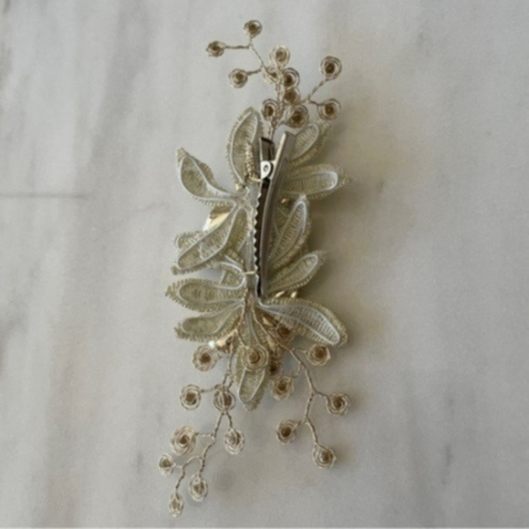 Wedding Hair Clip with Crystals, Metallic Flowers & Leaves - Picture 7 of 12